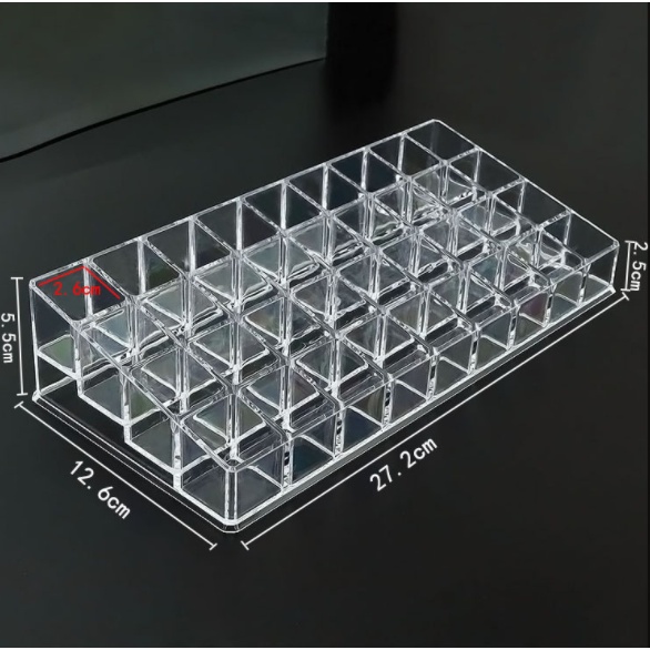Khay kệ kiểu hộp đựng son nhiều ô chứa được mỹ phẩm nhỏ cùng cọ trang điểm chất liệu Mika cứng dày trong suốt