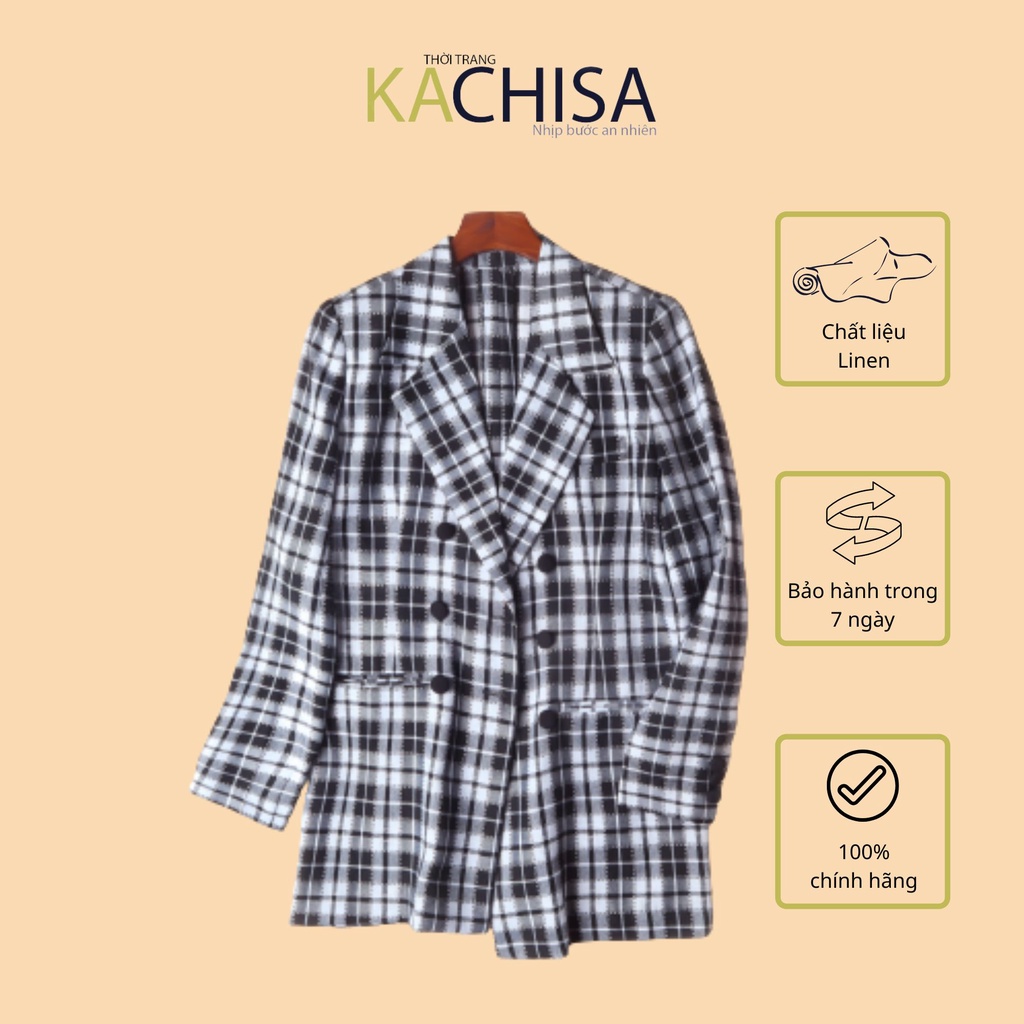 Áo vest caro linen KACHISA màu đen thanh lịch, sang trọng