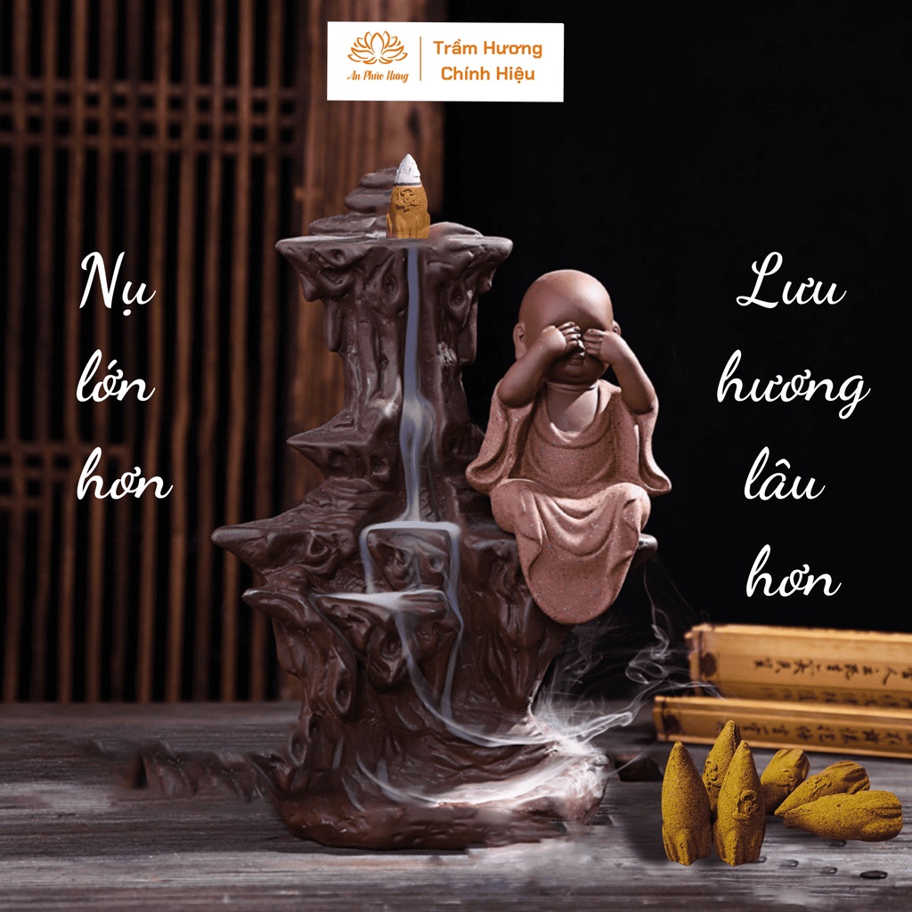 Trầm hương - Nụ trầm hương cao cấp khói ngược hương tự nhiên 100% hình nụ sen PHÚC LỘC THỌ Hương Quế