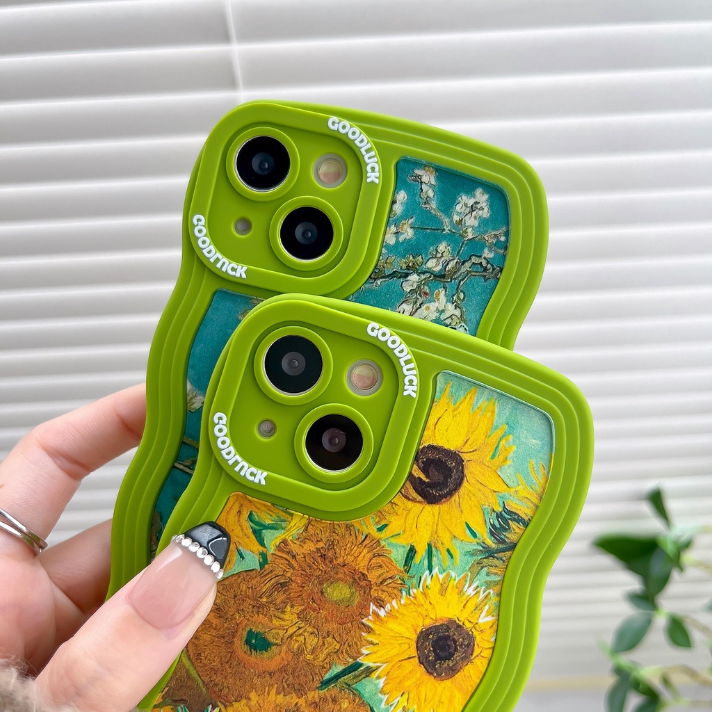 Ốp Điện Thoại Họa Tiết Gợn Sóng Màu Xanh Lá Cho iPhone14Pro 13Promax 11 12 13 11 12 13Promax 13Pro 14