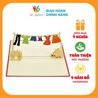 Thiệp Nổi 3D Tủ Quần Áo, Dây Quần Áo, HMG Handmade, Quà tặng dễ thương độc đáo, thiệp nổi HMG
