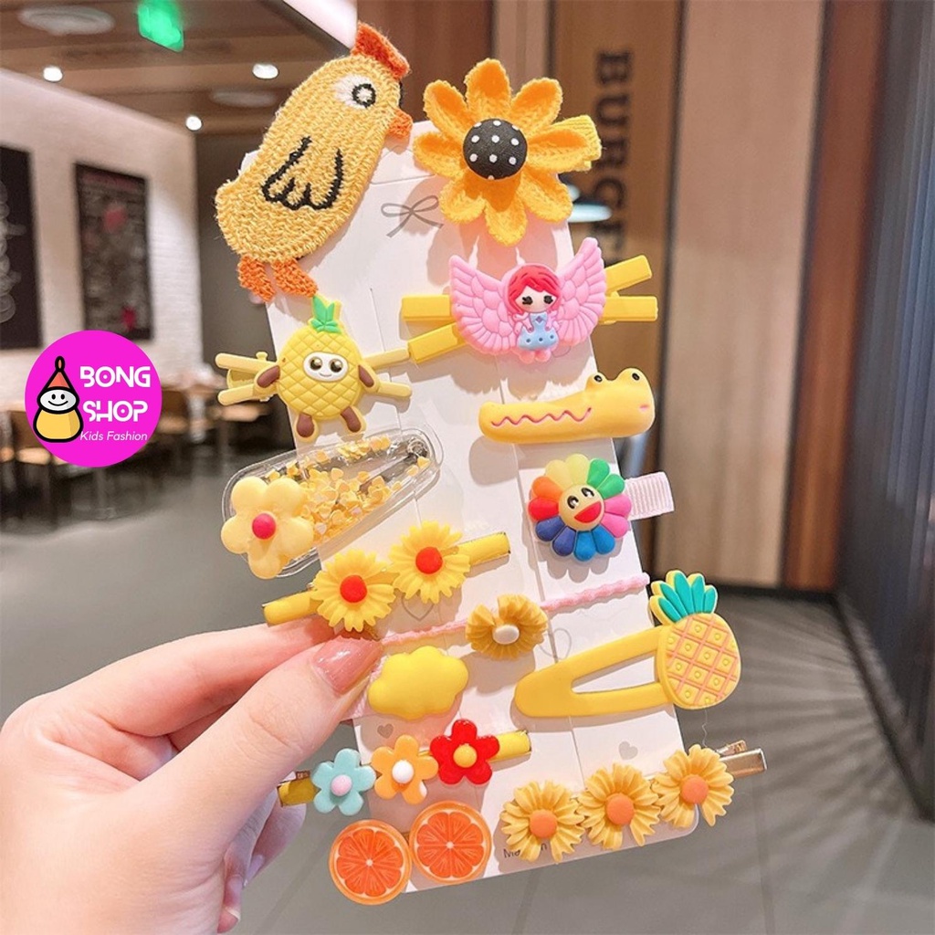set 14 kẹp tóc hoạ tiết dễ thương cho bé