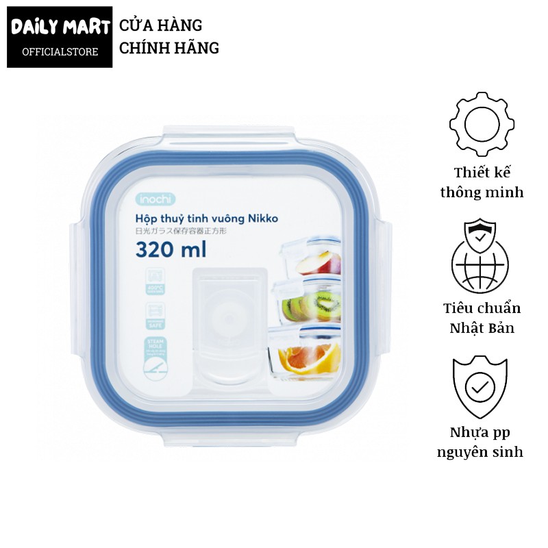 [3 Size] Hộp Thủy Tinh Đựng Thực Phẩm, Hộp Bảo Quản Thức Ăn Dạng Vuông NIKKO Inochi | BigBuy360 - bigbuy360.vn