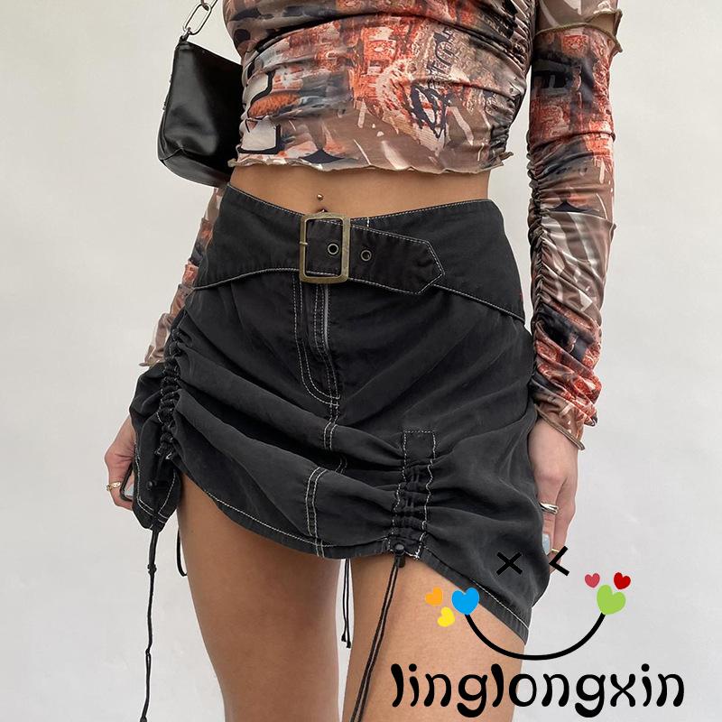 Chân Váy Ngắn 2 Dây Rút Lưng Cao Dáng Ôm Thời Trang Cho Nữ