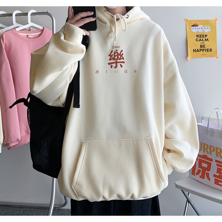 Áo khoác hoodie có mũ trùm đầu in chữ Trung Quốc dáng rộng thời trang cá tính M-3XL