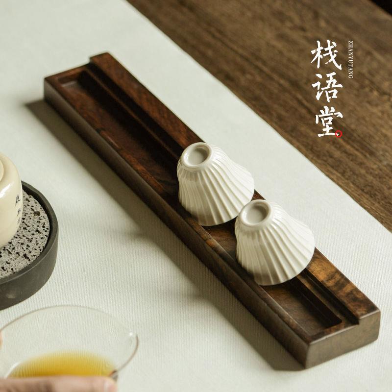 Giá Đỡ Cốc Uống Trà Bằng Gỗ Mun Trơn Xếp Chồng Phong Cách Nhật Bản Cổ Điển