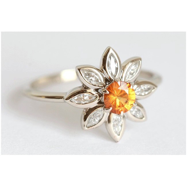 Nhẫn nữ đeo ngón tay bằng kim loại hình hoa hướng dương đính đá phong cách retro