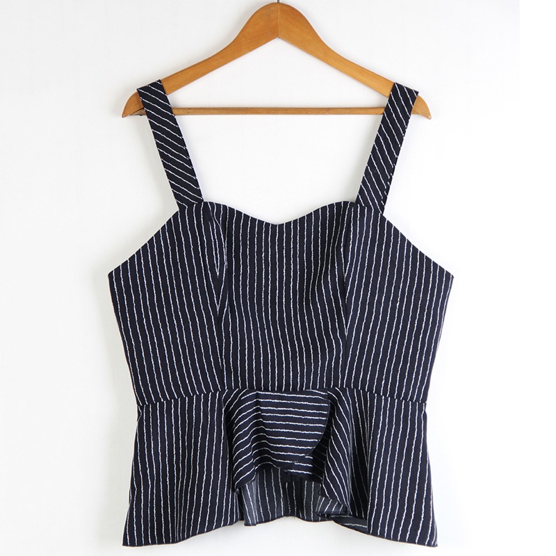 Áo Kiểu Không Tay Nhún Bèo Họa Tiết Kẻ Sọc Plus Size Thanh Lịch Cho Nữ