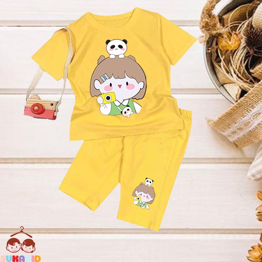 Đồ bộ tay ngắn quần lửng hình bé gái gấu cho be từ 6kg-29kg.BDBG63.