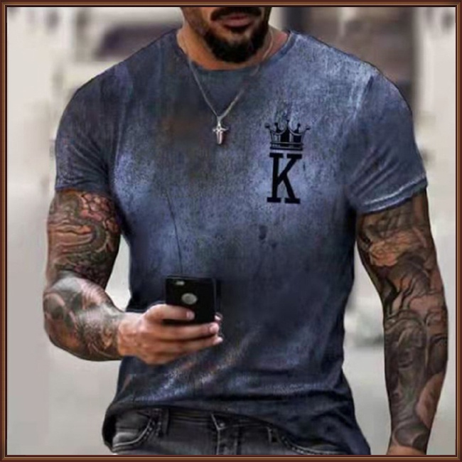 Áo Thun Cổ Tròn Tay Ngắn Dáng Rộng In Hoạ Tiết Lá Bài Poker Màu Gradient Thời Trang Cho Nam Giới