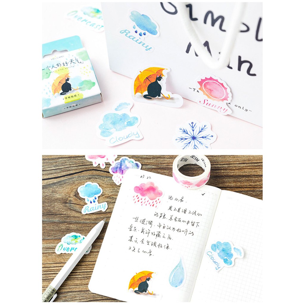 Hộp 46 sticker nhãn dán Weather trang trí Handmade