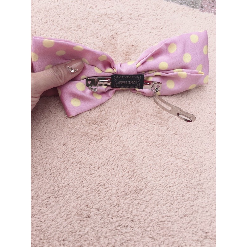 Kẹp tóc vải lụa nơ chấm bi cho nữ