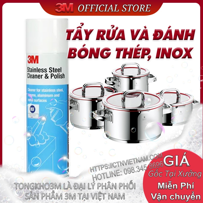 Chất tẩy rửa và đánh bóng thép Inox 3M - Stainless Steel Cleaner &amp; Polish (Chai 21 Oz) - Tổng Kho 3M