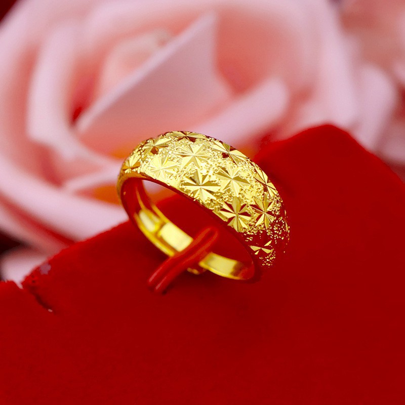 weiweijewelry/Nhẫn thời trang nam nữ - Nhẫn hoa văn vàng 24K bền - Khắc bằng 999