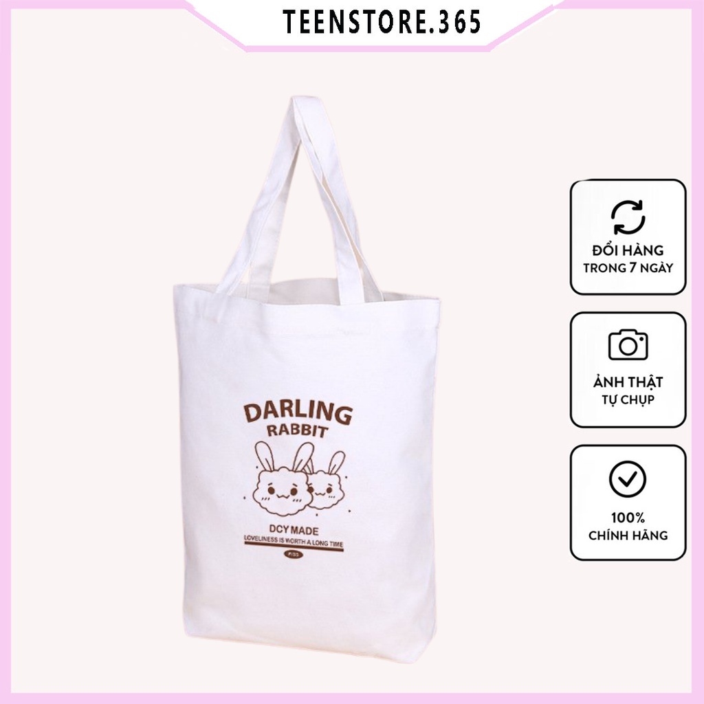 Túi tote in thỏ Darling Rabbit TT15 chất liệu vải kaki hàn kích thước 30*36 cm -Teenstore.365