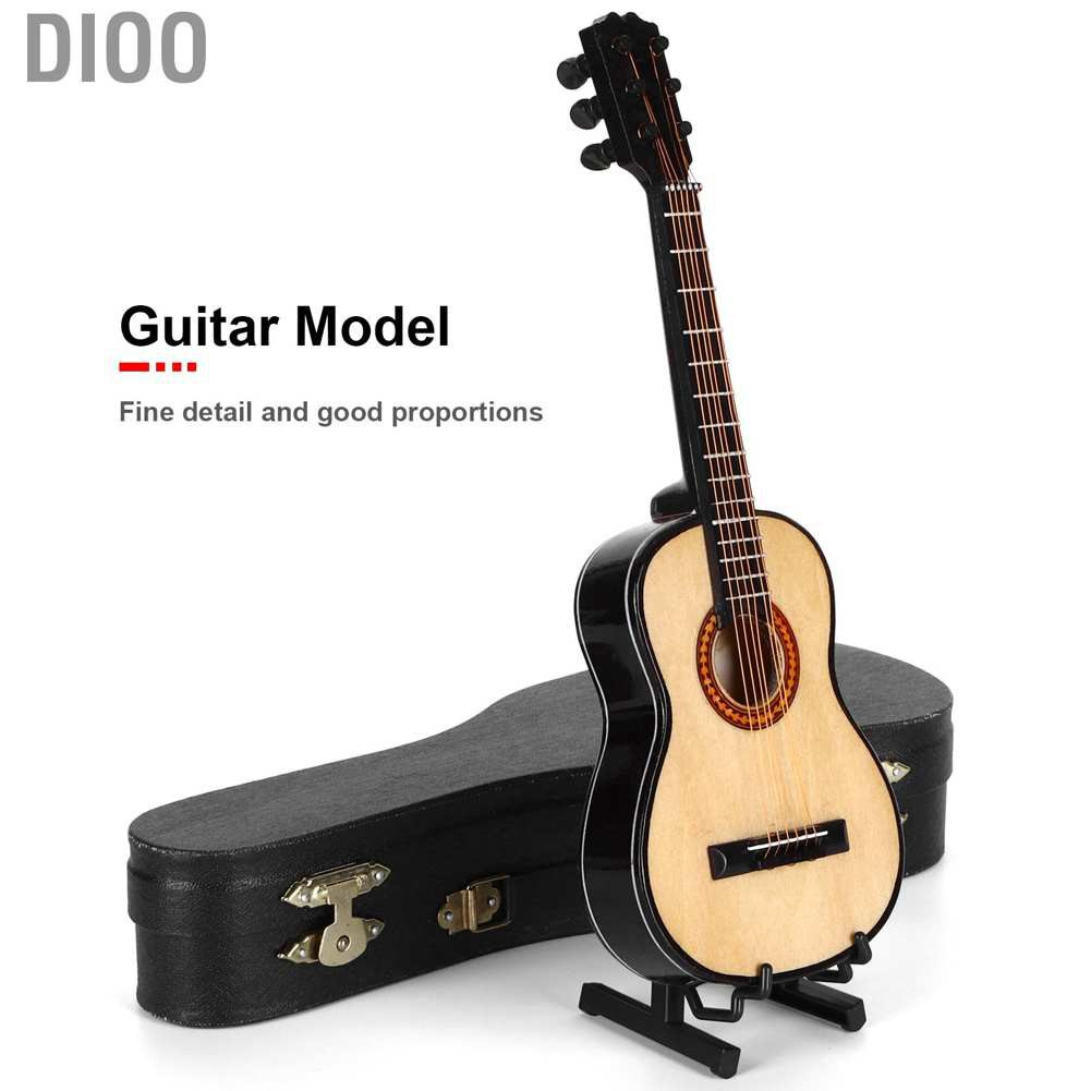 Mô Hình Đàn Guitar Diooo Mini Bằng Gỗ Kèm Giá Đỡ Dùng Trang Trí