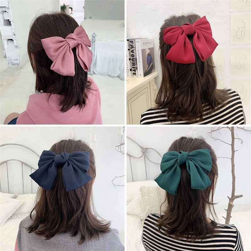 Kẹp Tóc Nơ Lớn Bằng Vải Satin Dễ Thương Thời Trang Cho Nữ