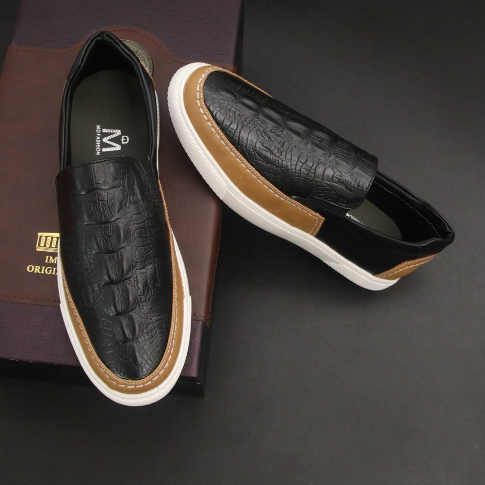 giày lười nam thời trang cá tính G574 giày vân cá sấu đen nâu kết hợp | BigBuy360 - bigbuy360.vn