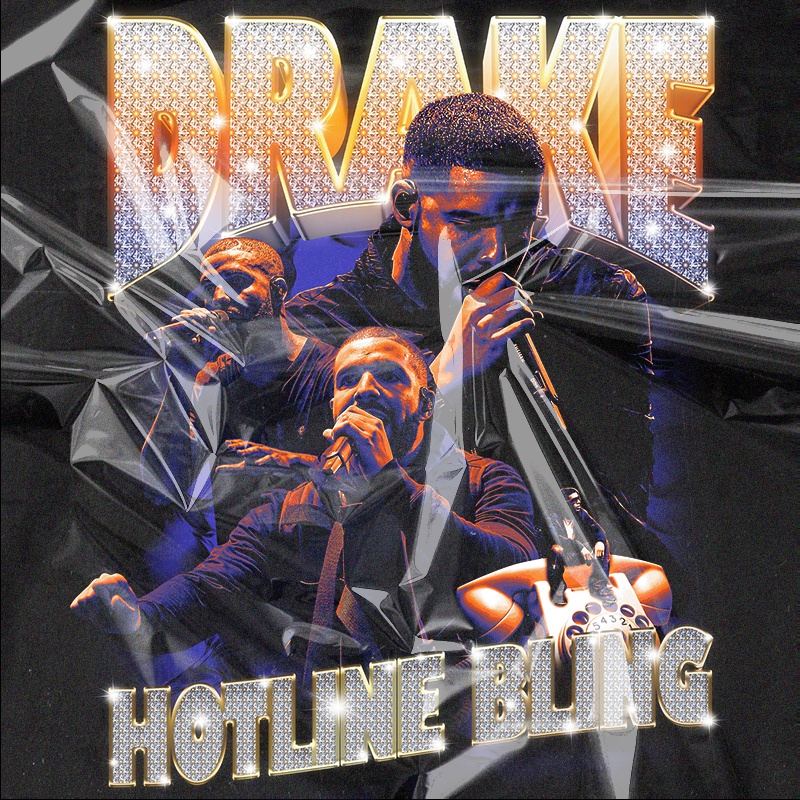 Áo Thun Vintage Drake Hotline Bling Tay Lỡ Unisex - Đen/Trắng Cổ Tròn | Blackwork