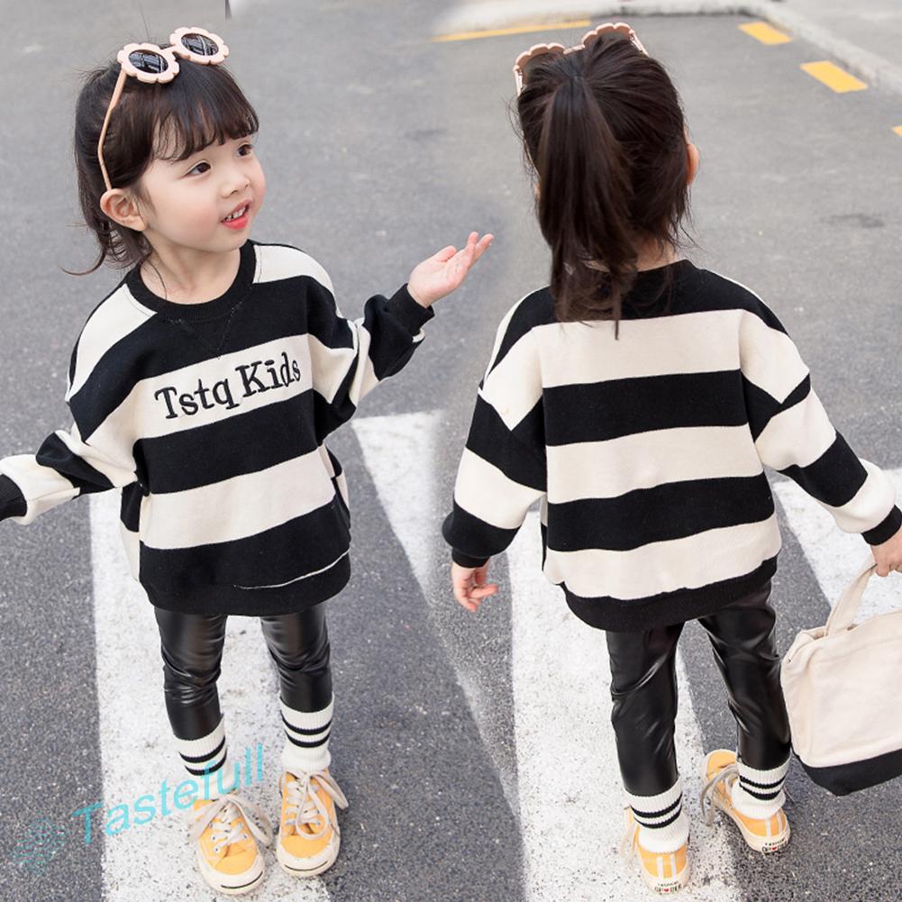 2pcs Clothes Set Striped Letter Kid Girls Long Sleeve Jumper Pants for baby