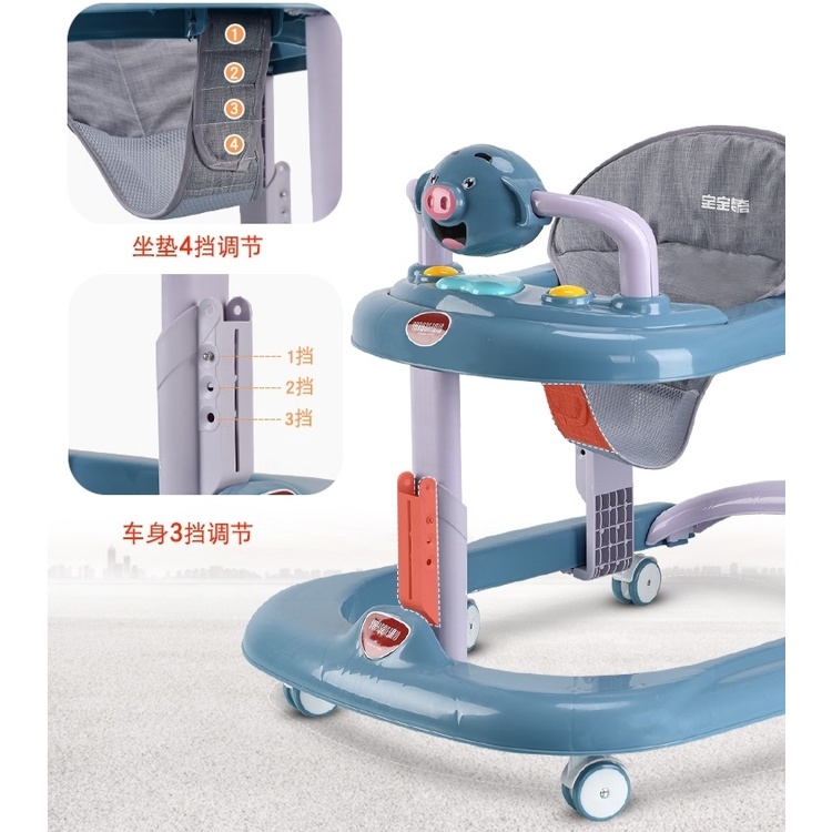 Xe tập đi xe chạy đa năng 2in1 chữ U cho bé có nhạc đèn 7 nấc chỉnh cao thấp dễ dàng