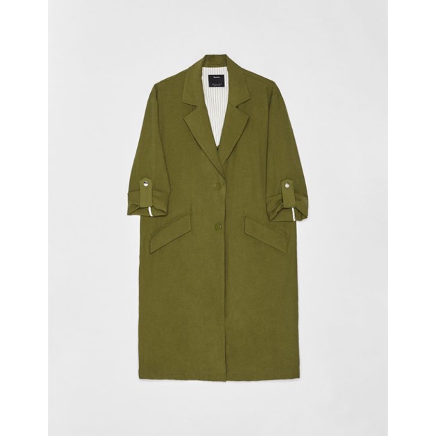 Áo khoác dài trench coat cổ vest BERSHKA hàng VNXK áo măng tô blazer vest dài màu xanh rêu xuất khẩu