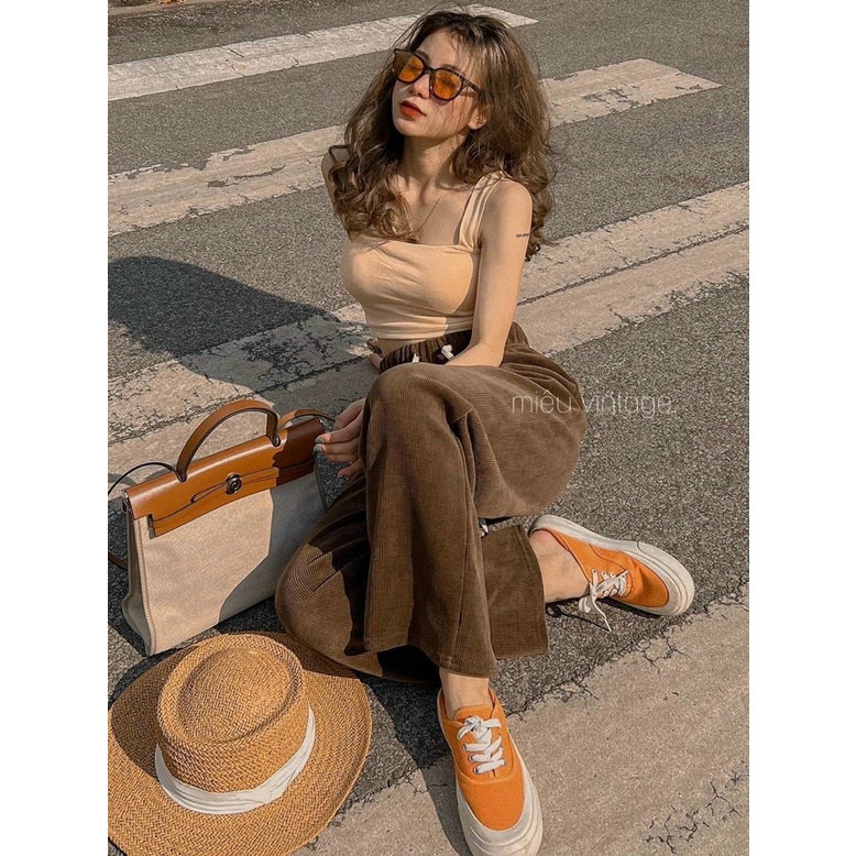 Áo hai dây bản to croptop có sẵn đệm mút, áo bra nâu be đen trắng freesize A012