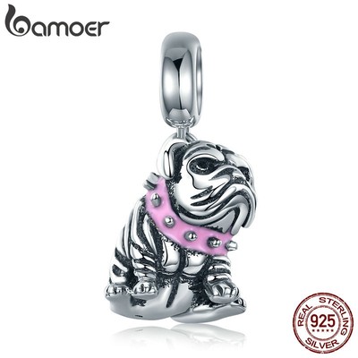 Hạt trang sức Bamoer chốt bạc 925 hình chú cún bull dùng làm đồ trang sức / dây chuyền thủ công chuyên dụng