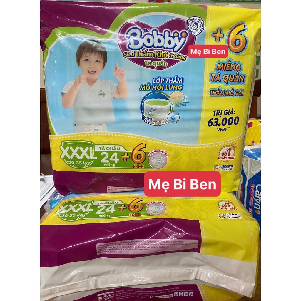 [Mẫu mới TẶNG KÈM 6 MiẾNG] Tã quần Bobby Size XXXL24 dành cho bé 20-35kg