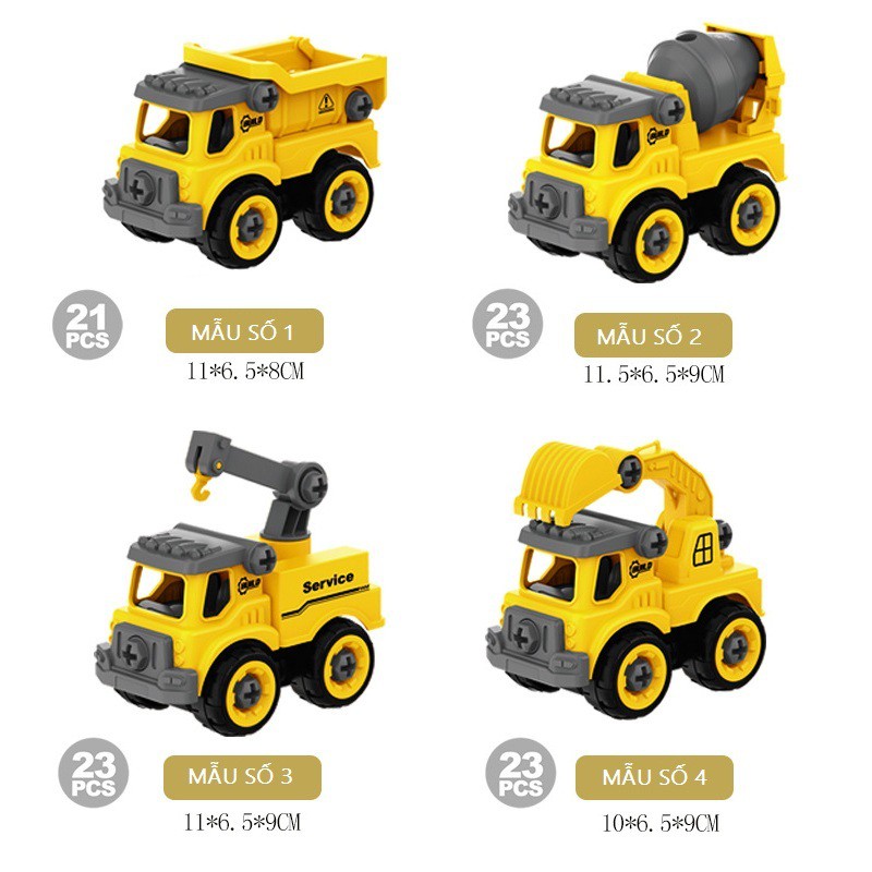 Đồ chơi mô hình xe cẩu, xe chở cát, xe lu,... kèm tua vít tháo lắp cho bé CTT001 - Có thể chọn mẫu