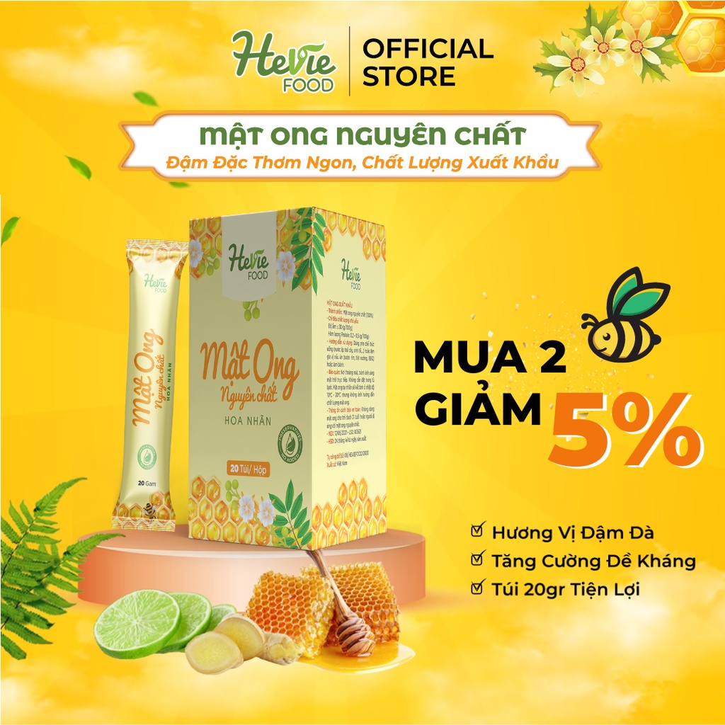 Mật ong nguyên chất hoa nhãn giảm cân đẹp dáng và nâng cao đề kháng 20Gr x 20 túiHeVieFood