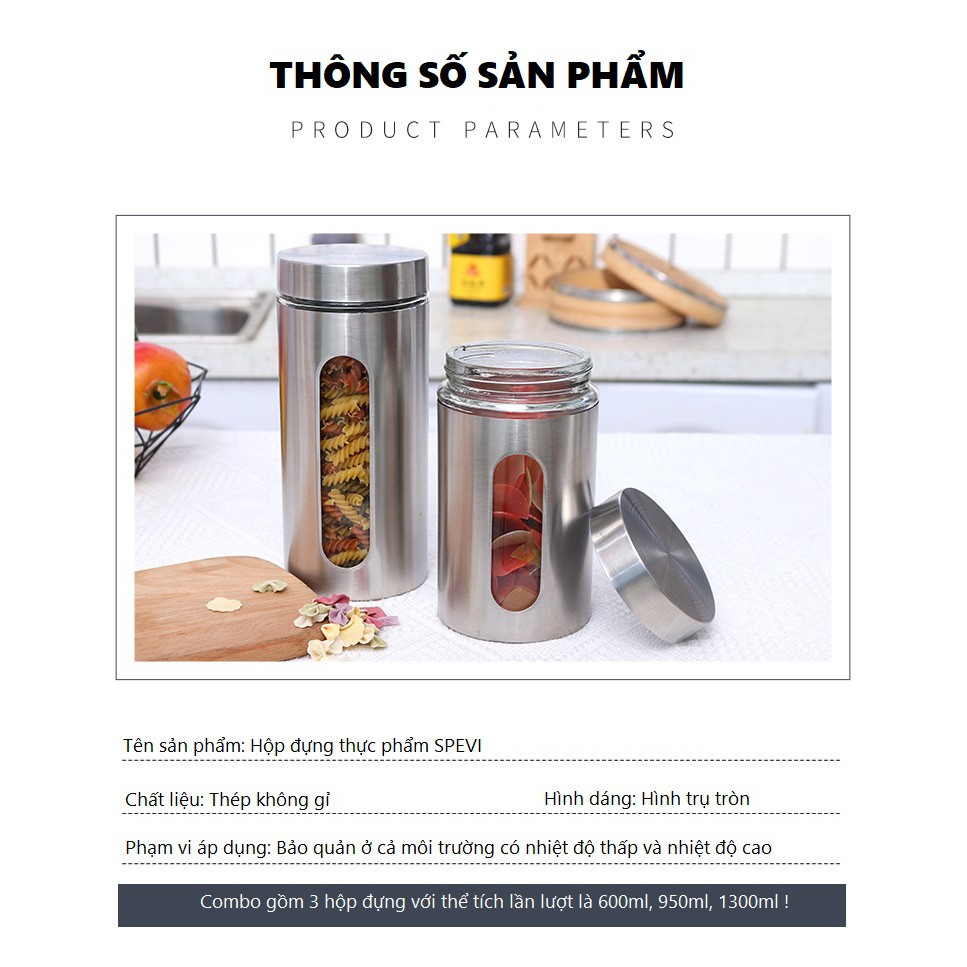 Hộp Đựng Thực Phẩm Bằng Thủy Tinh Bọc Inox Hình Trụ Tròn Cao Cấp Chống Ẩm Mốc Tốt, Siêu Bền - Hàng Chính Hãng