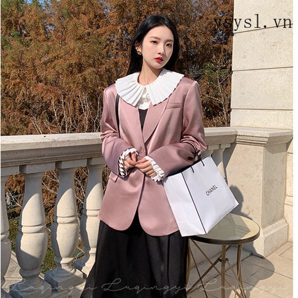 Áo Sơ Mi Tay Dài Cổ Búp Bê Viền Bèo Màu Trắng Phong Cách Retro Thời Trang Cho Nữ