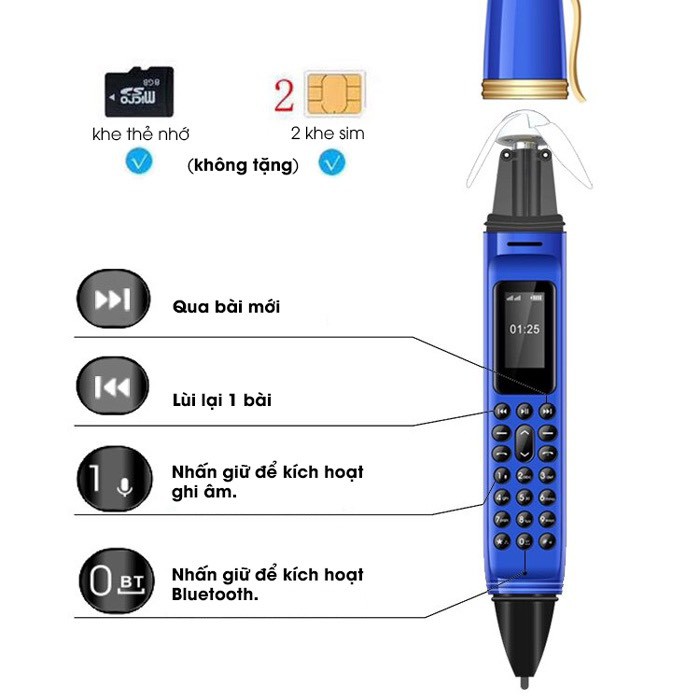 Điện Thoại Độc Cây Bút PenPhone BM111 Thay Đổi Giọng Nói Quạt Làm Mát