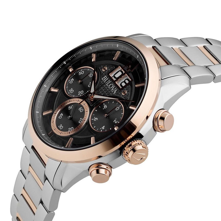 Đồng Hồ Bulova Nam Dây Kim Loại Pin-Quartz 98B335 - Mặt Đen (44mm)