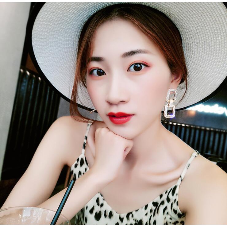 Bông tai đính đá họa tiết mắc xích size lớn - BT170