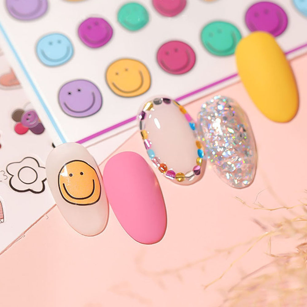 [Hàng mới về] Miếng Dán Siêu Mỏng Hình Mặt Cười Dễ Thương Trang Trí Móng Tay Có Keo Dính Tiện Dụng