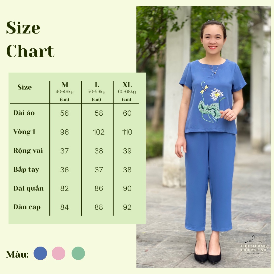 Đồ Bộ Trung Niên Nữ Mặc Nhà Chất Đũi Cao Cấp Thoáng Mát Không Nhăn, Áo Thêu Hoa Mẫu Bigsize TN15 MT.Shop