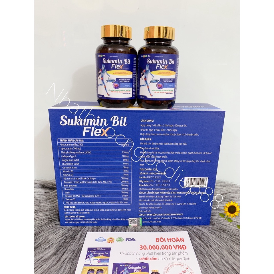 Viên Uống Sụn Vi Cá Mập Sukumin Bil- Flex Care Glucosamin - Giảm đau nhức xương khớp, Tăng Cường Dịch Khớp