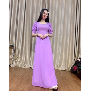 Áo dài tím💥FREESHIP💥Áo cổ vuông tay ngắn siêu xinh và trẻ trung