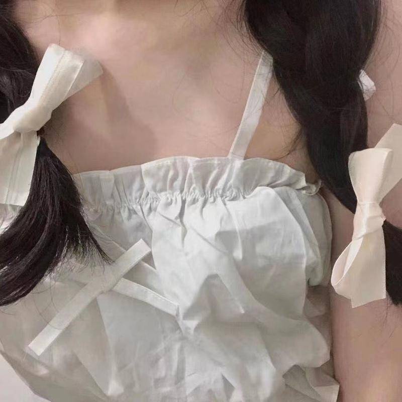 Áo lửng hai dây mềm mại viền bèo phong cách Nhật Bản thời trang mùa hè ngọt ngào dành cho nữ