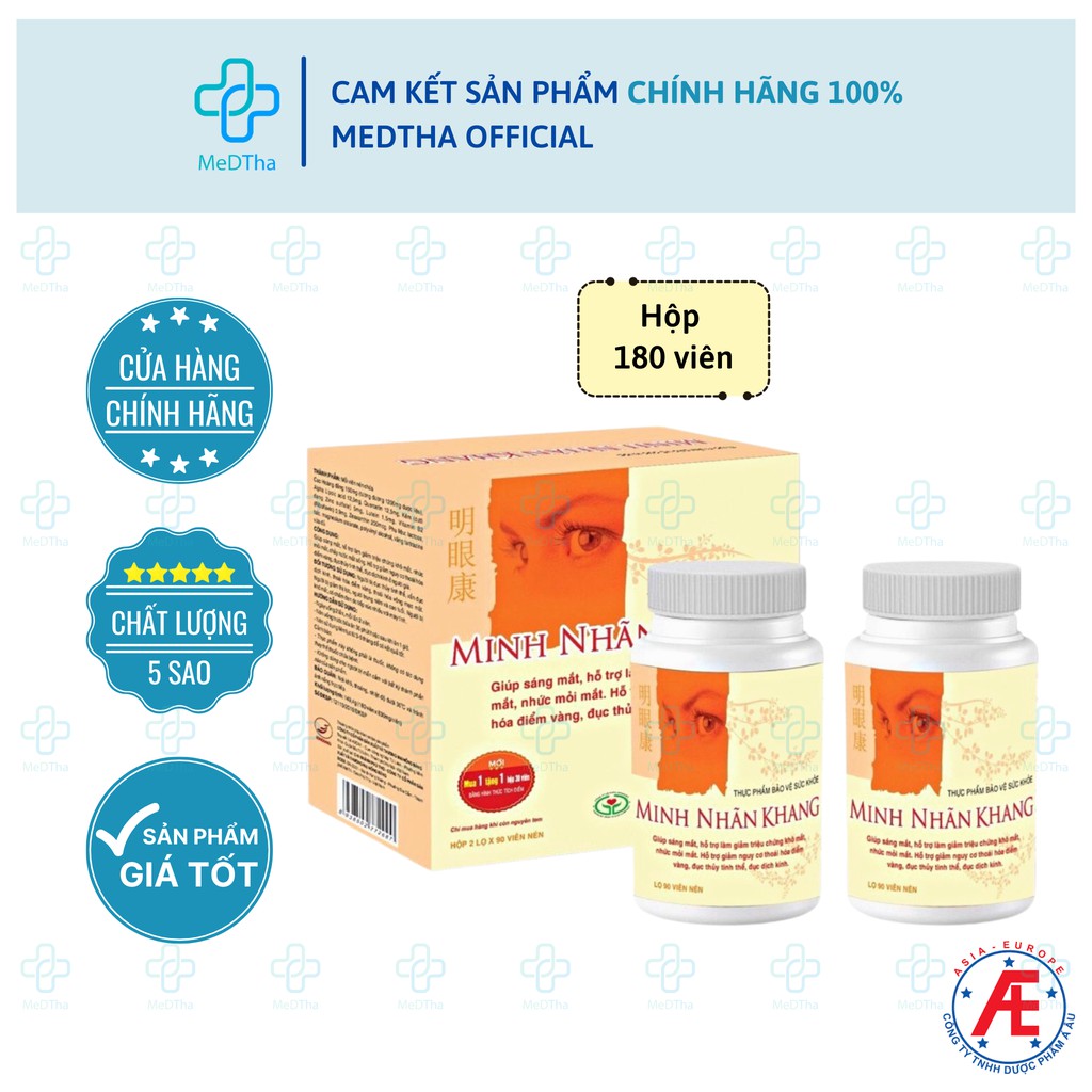 Minh Nhãn Khang - Hỗ trợ Tăng cường Thị Lực, Thoái hóa Điểm Vàng, Đục Thủy Tinh Thể (Hộp 90/180 viên)
