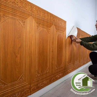 Xốp dán tường giả gỗ màu đỏ - xốp dán chân tường lamri [ 35cm x cao 90cm x dày 7mm ]