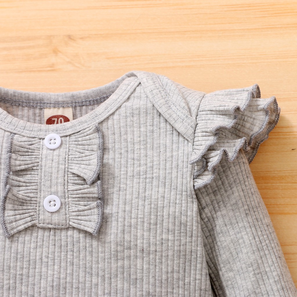Set 3 món Mikrdoo áo liền quần tay dài + quần dài họa tiết rằn ri + băng đô vải cotton thời trang thù thu cho bé gái