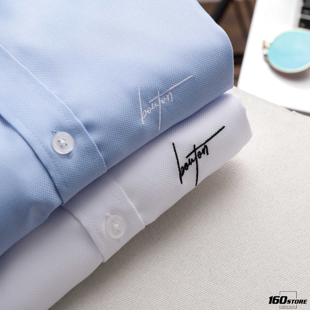 Áo Sơ Mi Nam Dài Tay Trơn Thêu Logo ChữKý BOUTON, 02 Màu Vải Cotton Hat, Form Slim Fit SMBO0028 160STORE | BigBuy360 - bigbuy360.vn
