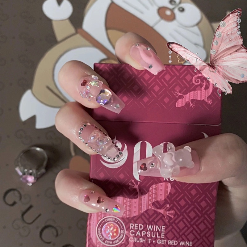 Set 24 móng tay giả YADORNOS màu hồng xinh xắn dễ thương cho nữ