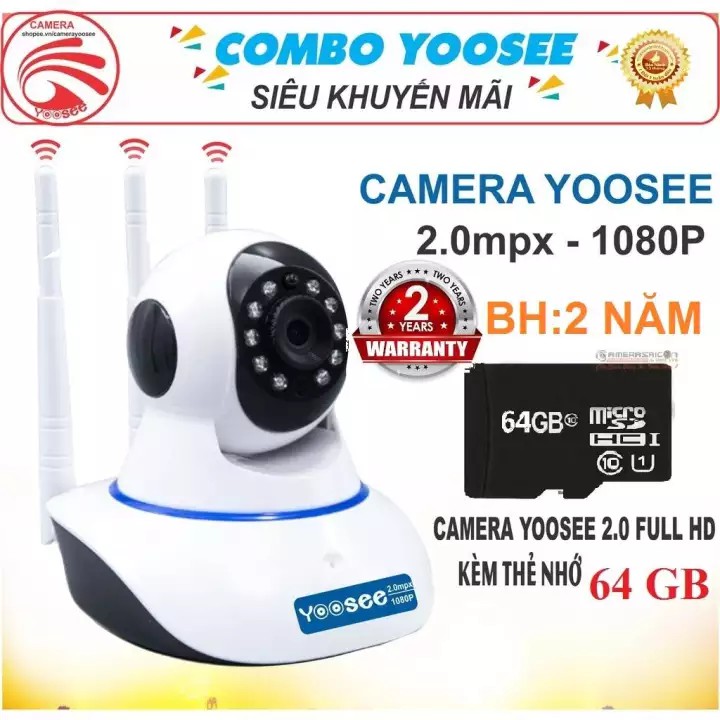 [HOT] [SHOPEE TRỢ GIÁ] Camera Yoosee 3 Anten IP Wifi 2.0MP- HD720 tặng kèm thẻ nhớ 64G chính hãng!!! | BigBuy360 - bigbuy360.vn