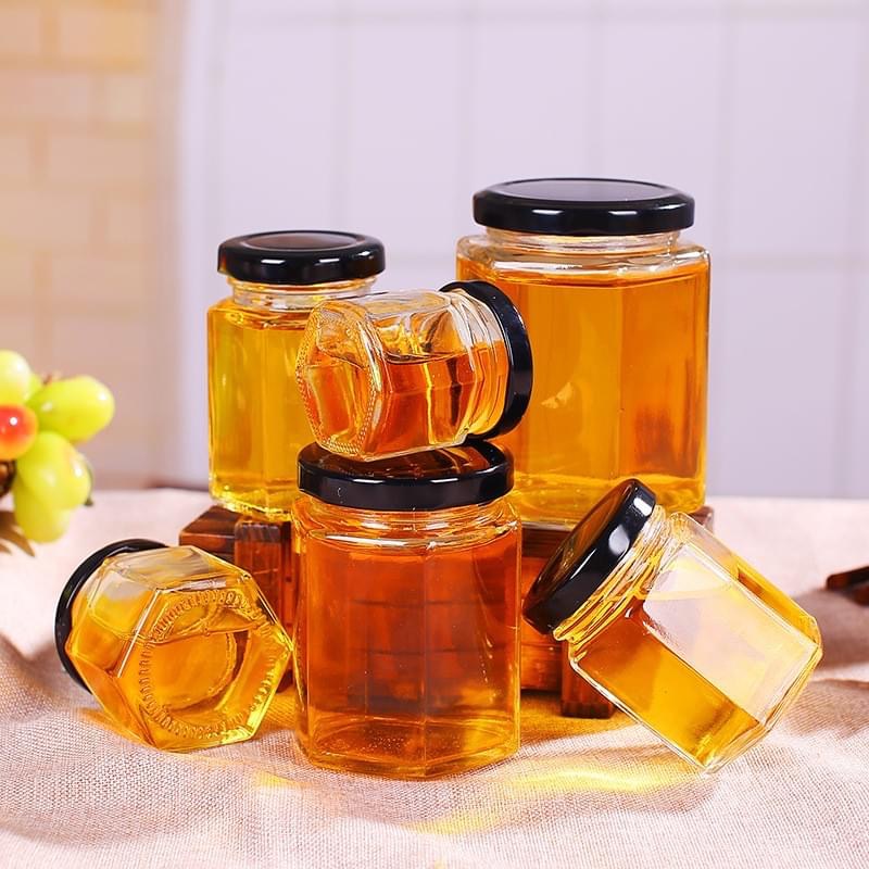 HỦ THỦY TINH LỤC GIÁC 500ML NẮP THIẾC ĐEN