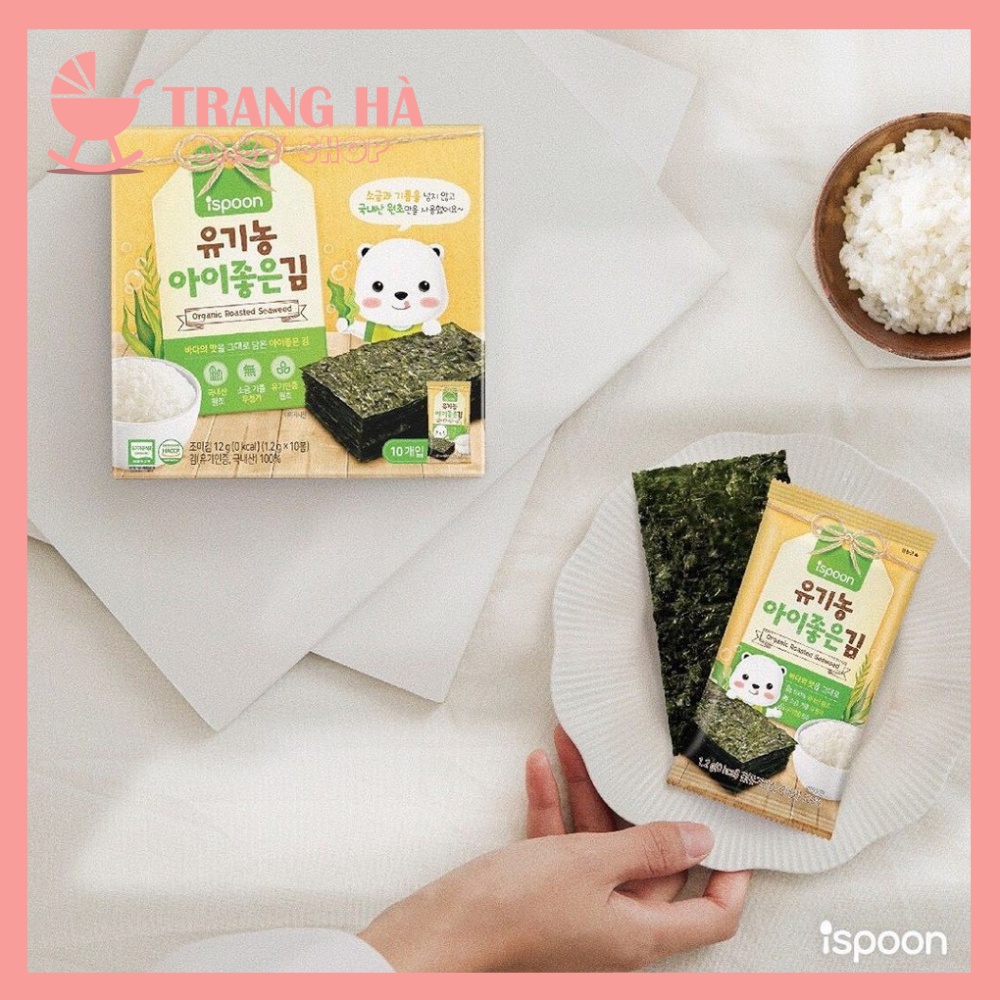 Hộp 10 Gói Rong Biển Ăn Liền Hữu Cơ ISPOON Tách Dầu, Tách Muối Cho Bé