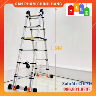 [ HÀNG XỊN ] Thang Nhôm Rút Đôi Chữ A (1.9M+1.9M) - Có Bánh Xe. Tải trọng 300kg [ SẴN HÀNG ] HÓT
